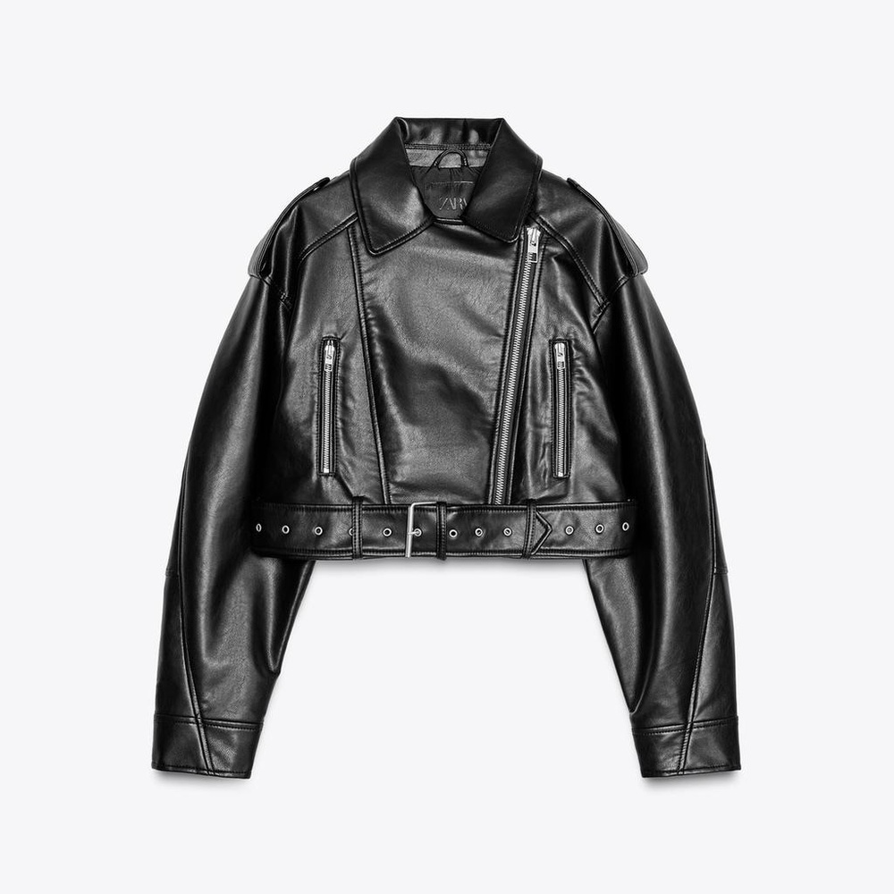 Zara Faux Leather Cropped Biker Jacket XS